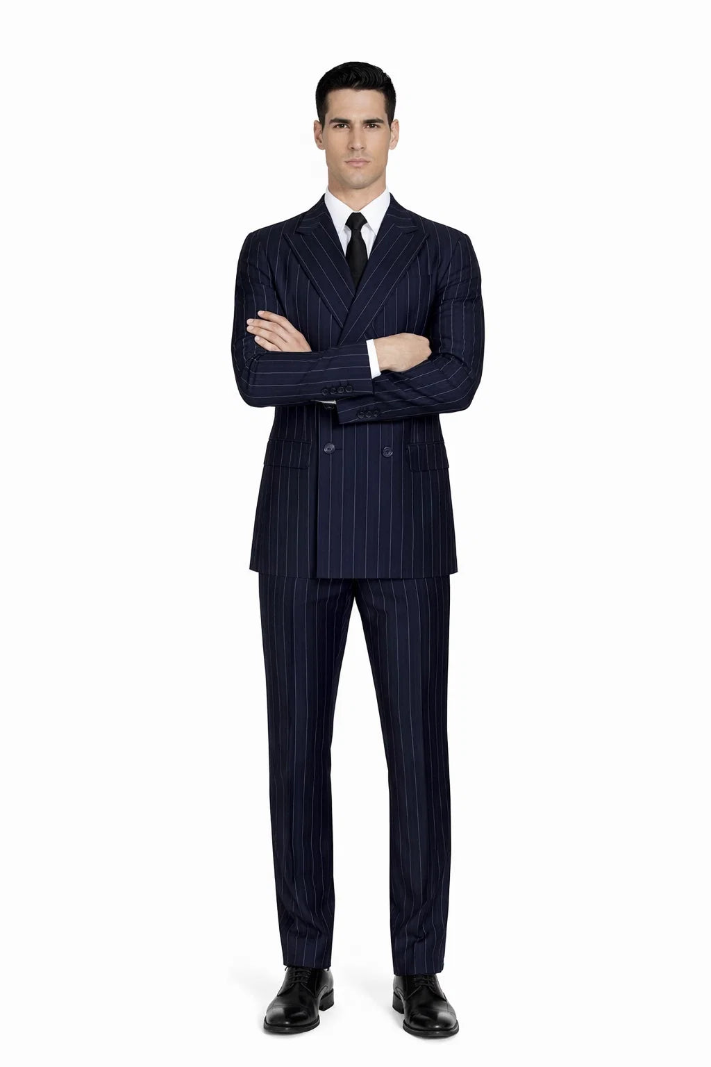 Men's Navy Blue Wide Pinstripe Double Breasted Suit
