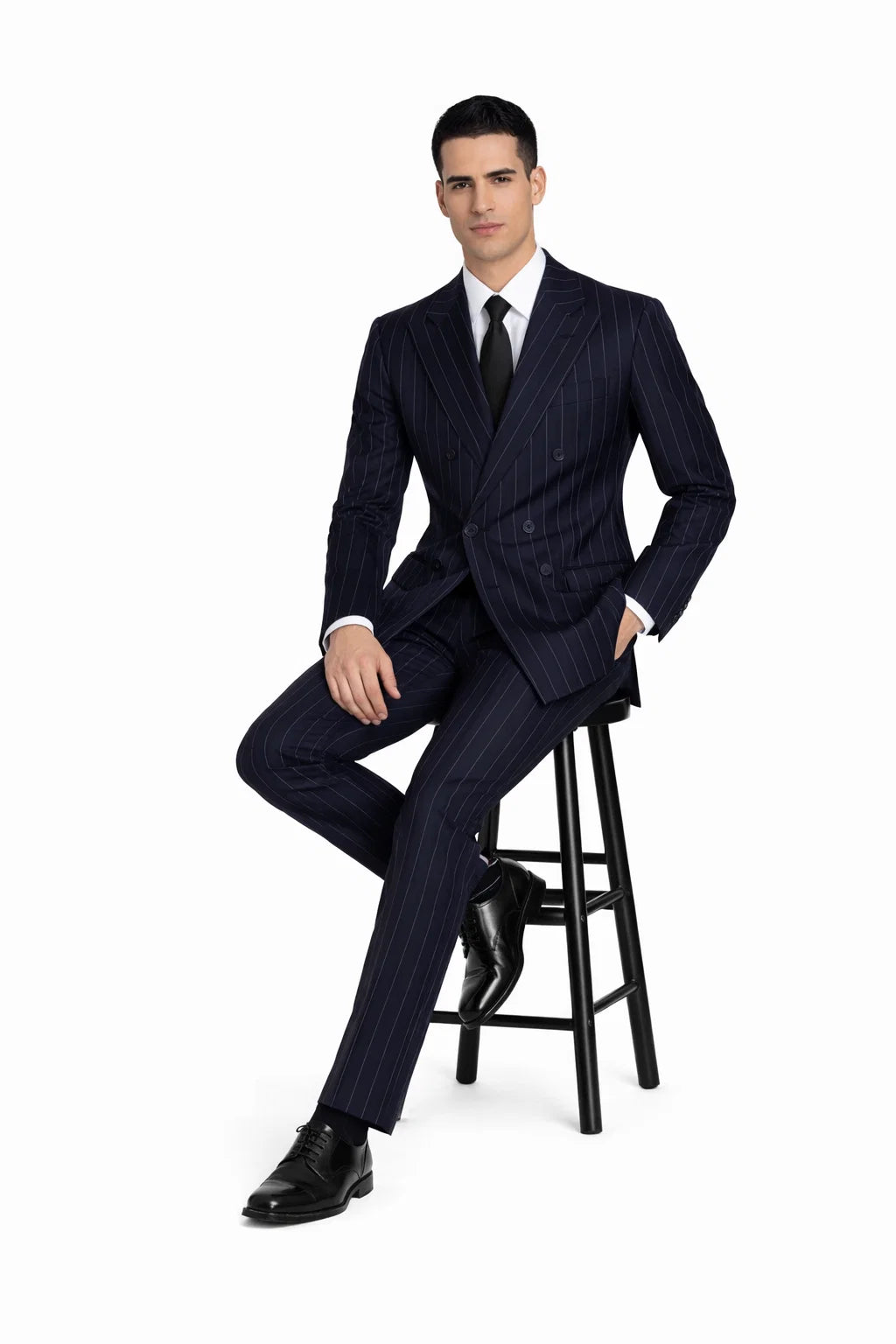 Men's Navy Blue Wide Pinstripe Double Breasted Suit