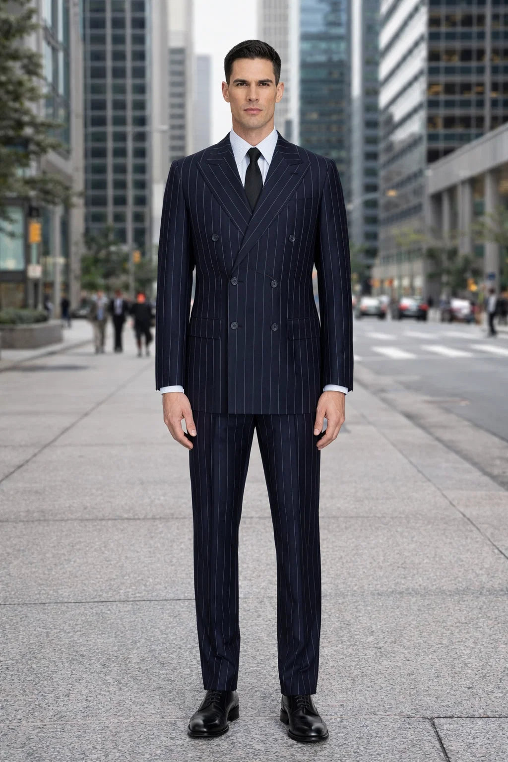 Men's Navy Blue Wide Pinstripe Double Breasted Suit