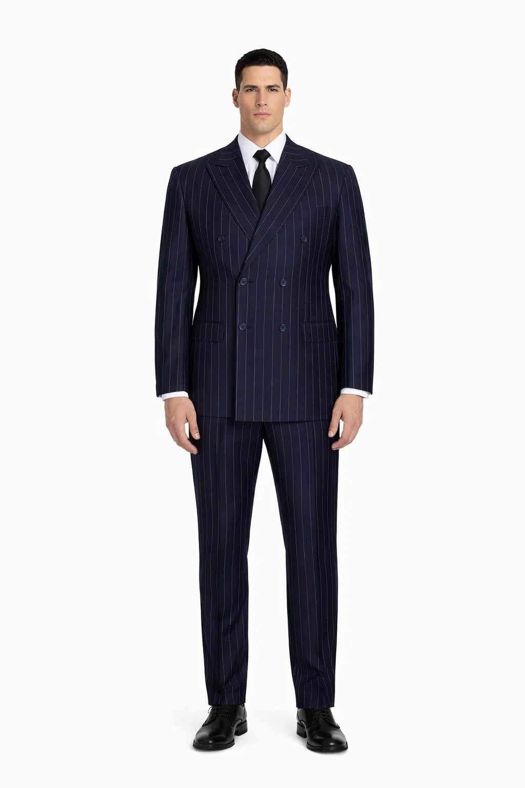 Men's Navy Blue Wide Pinstripe Double Breasted Suit