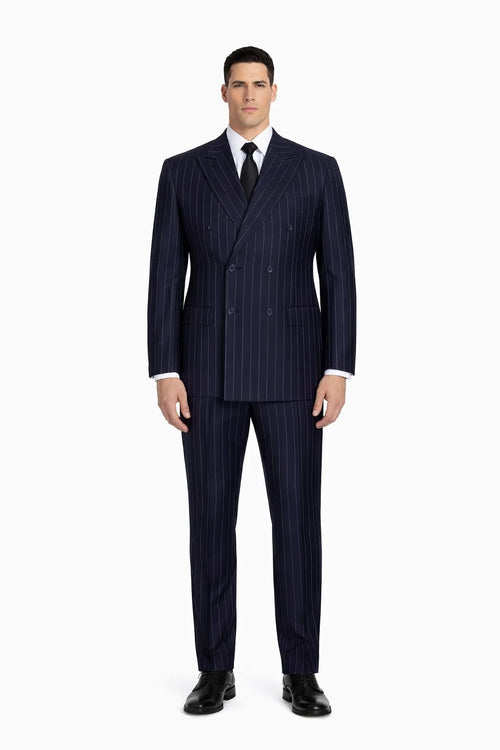 Men's Navy Blue Wide Pinstripe Double Breasted Suit
