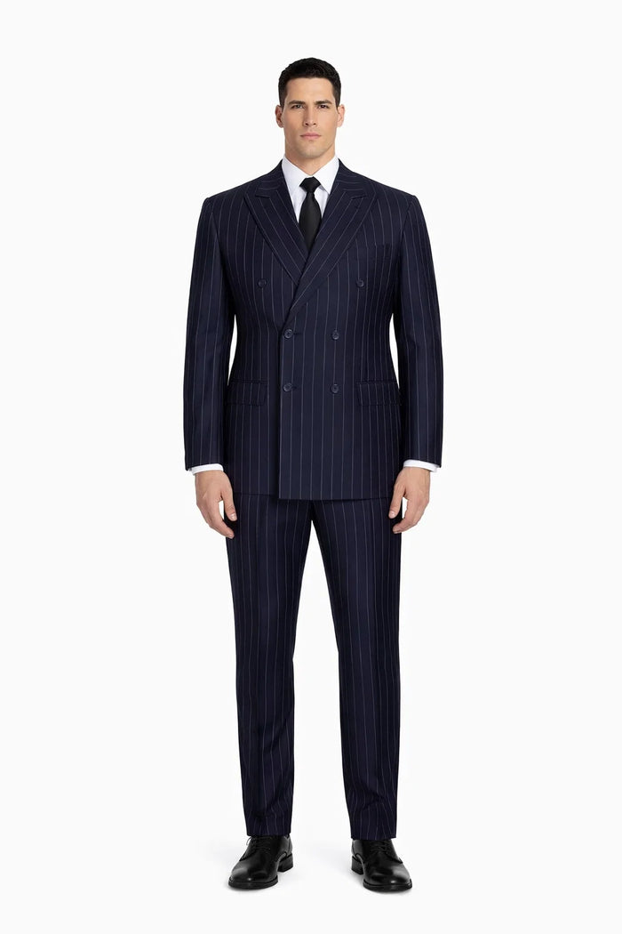 Men's Navy Blue Wide Pinstripe Double Breasted Suit