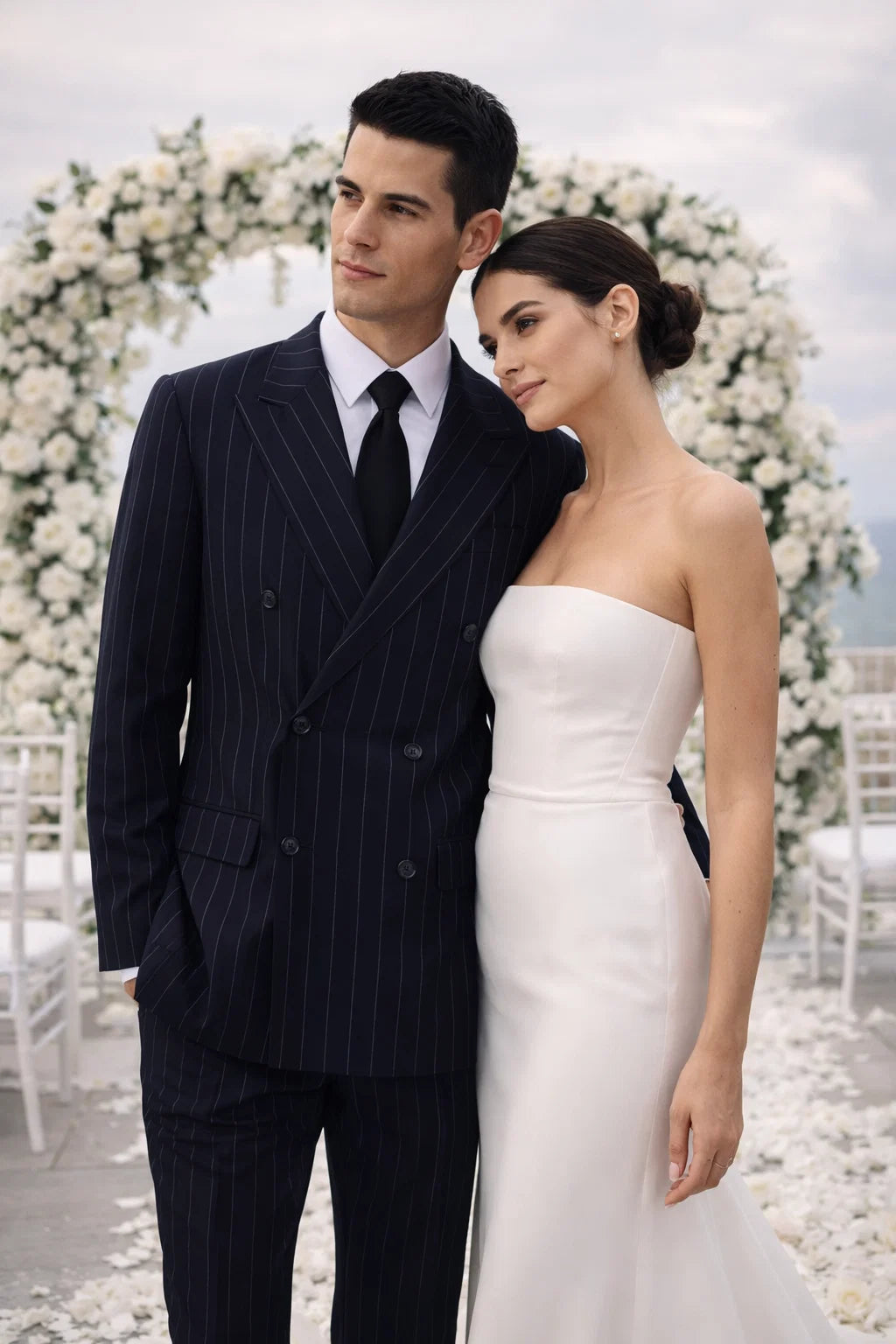 Men's Navy Blue Wide Pinstripe Double Breasted Suit