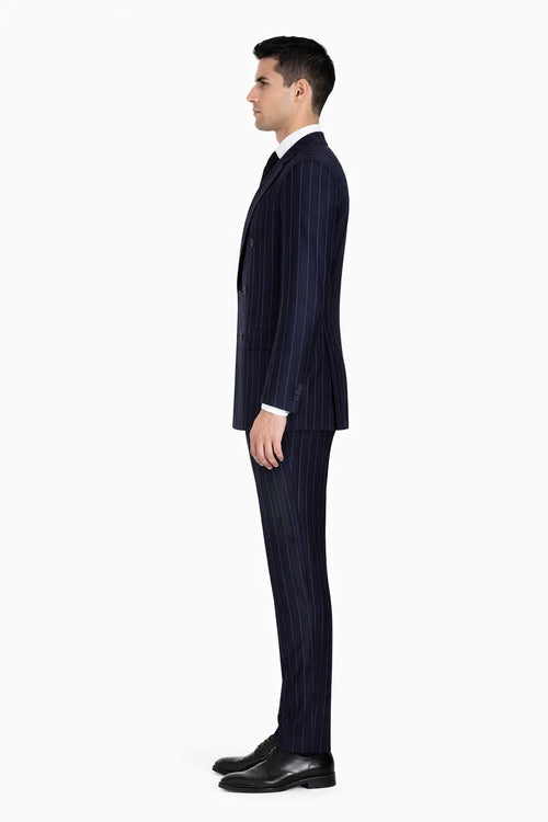 Men's Navy Blue Wide Pinstripe Double Breasted Suit