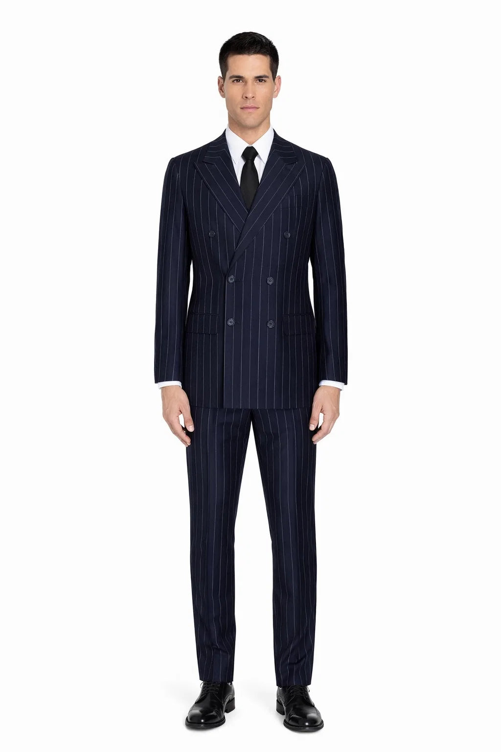 Men's Navy Blue Wide Pinstripe Double Breasted Suit