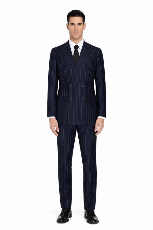 Men's Navy Blue Wide Pinstripe Double Breasted Suit