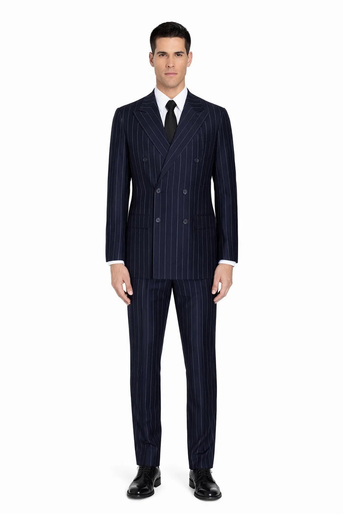 Men's Navy Blue Wide Pinstripe Double Breasted Suit