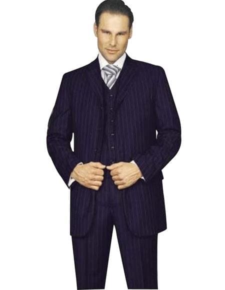 Mens Navy Double Breasted Overcoat - AlbertoNardoniStore