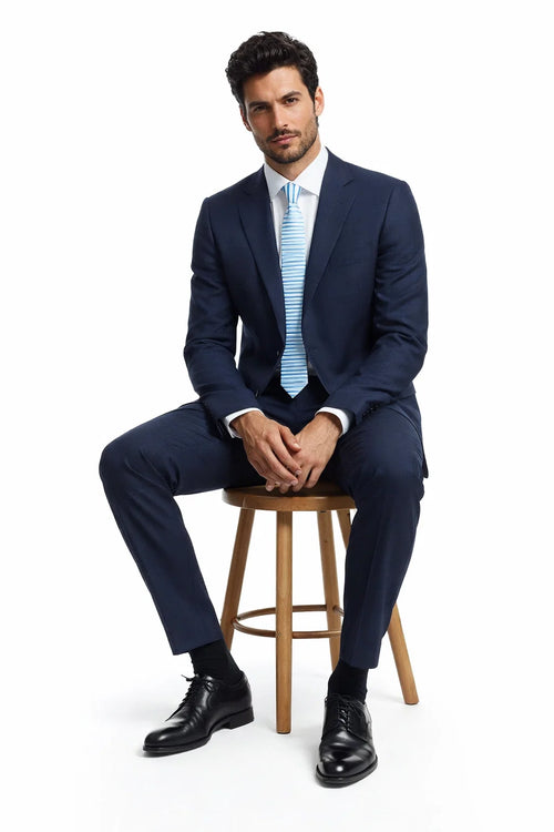 Mens Navy Plaid Suit Classic Fit Two Button Suit In Dark Blue Windowpane Plaid Check