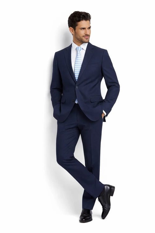 Mens Navy Plaid Suit Classic Fit Two Button Suit In Dark Blue Windowpane Plaid Check