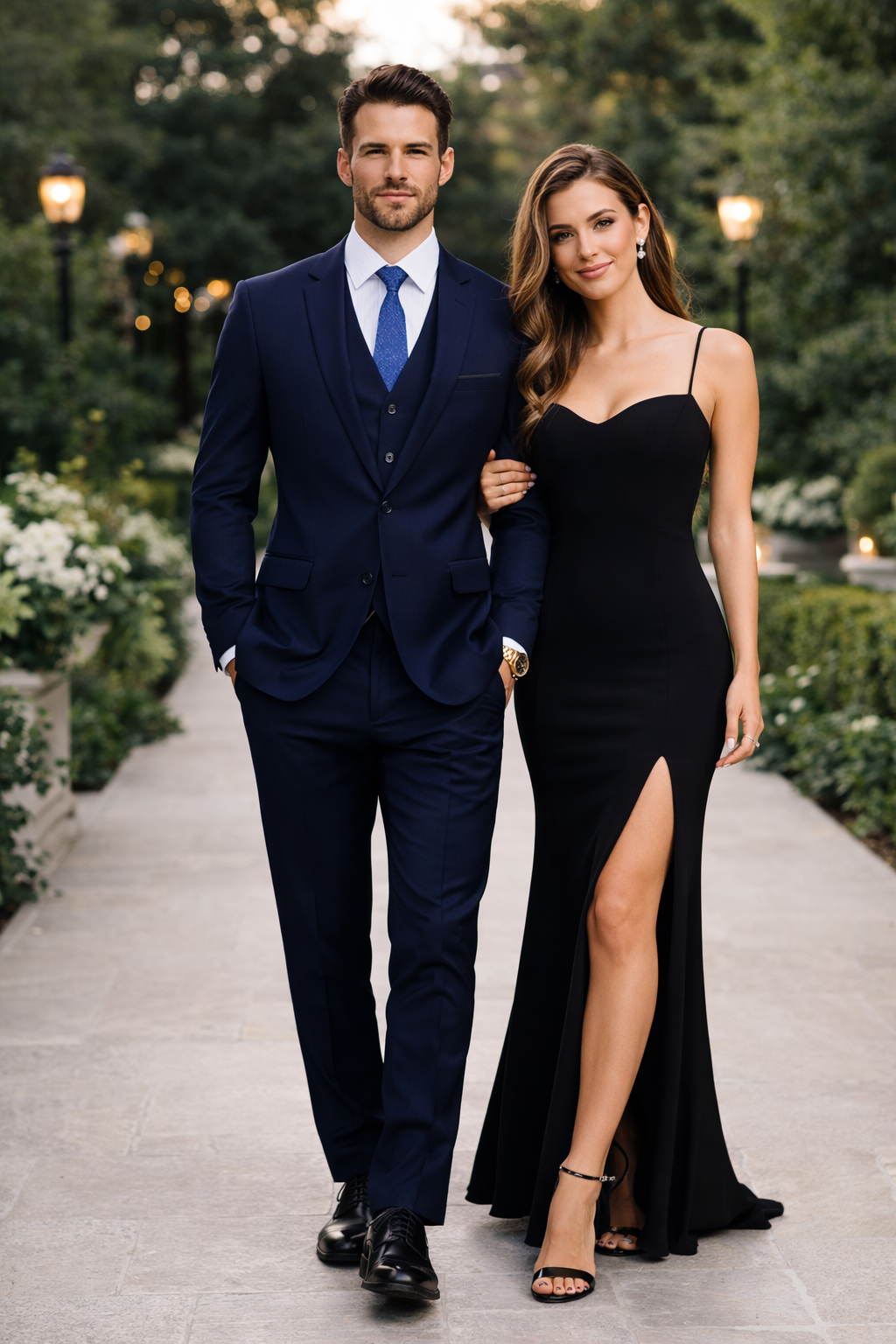 Mens 2 Button Skinny Vested Wool Navy Blue  Suit