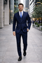 Mens 2 Button Skinny Vested Wool Navy Blue  Suit