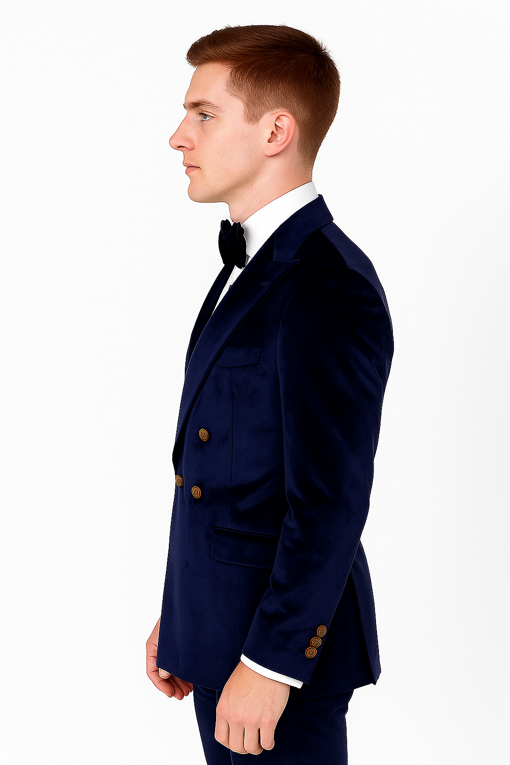 Navy Blue Velvet Double Breasted Suits - Velvet Pants - Slim Fit Suit