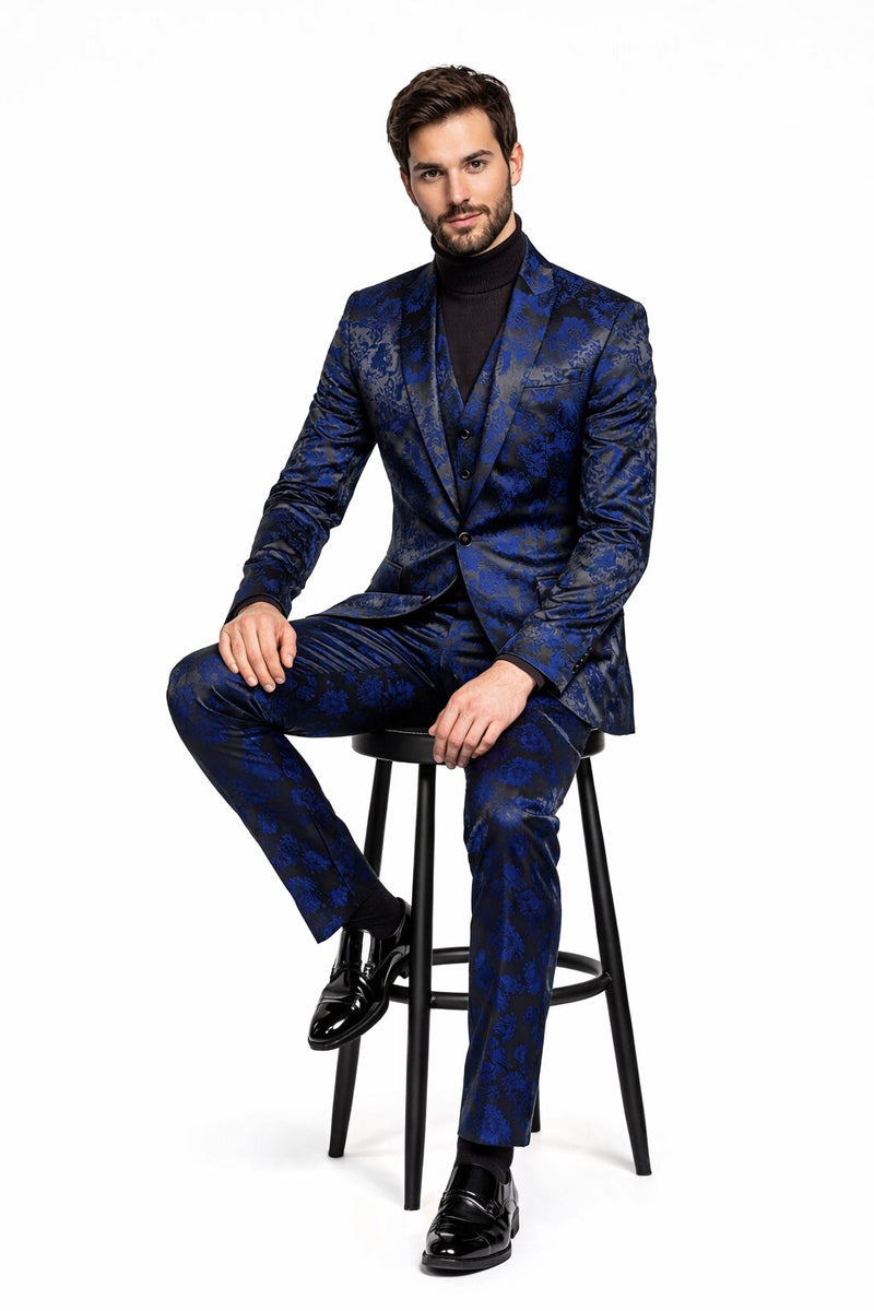 Retro Paris Suits Mens Suit Navy Blue