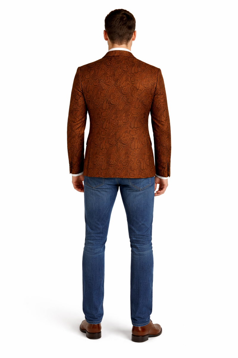 Mens Notch Lapel Paisley Blazer Copper