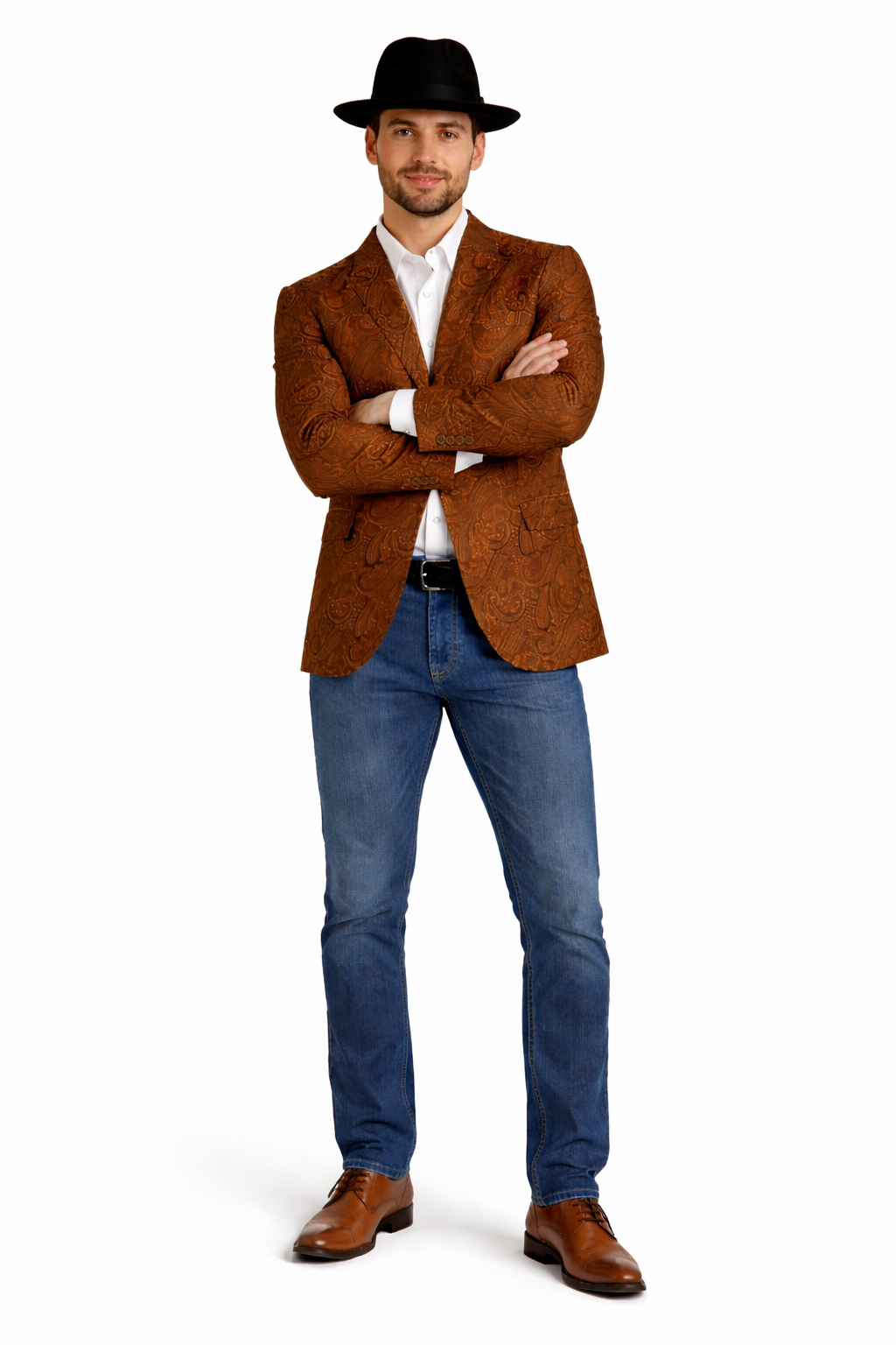 Mens Notch Lapel Paisley Blazer Copper