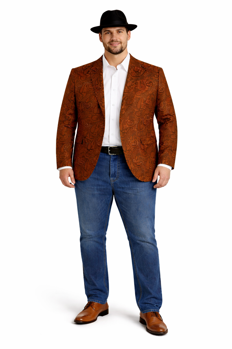 Mens Notch Lapel Paisley Blazer Copper
