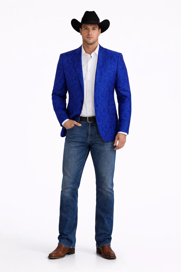 Mens Notch Lapel Paisley Blazer Royal