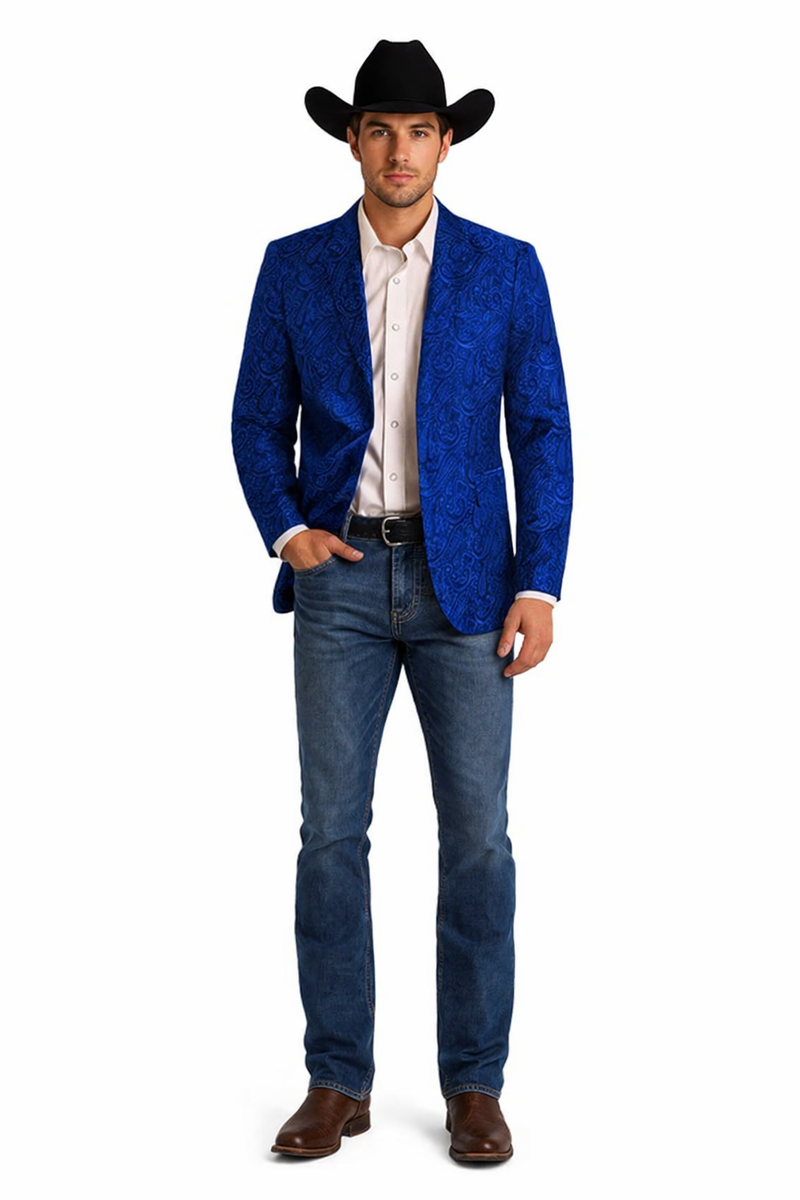 Mens Notch Lapel Paisley Blazer Royal