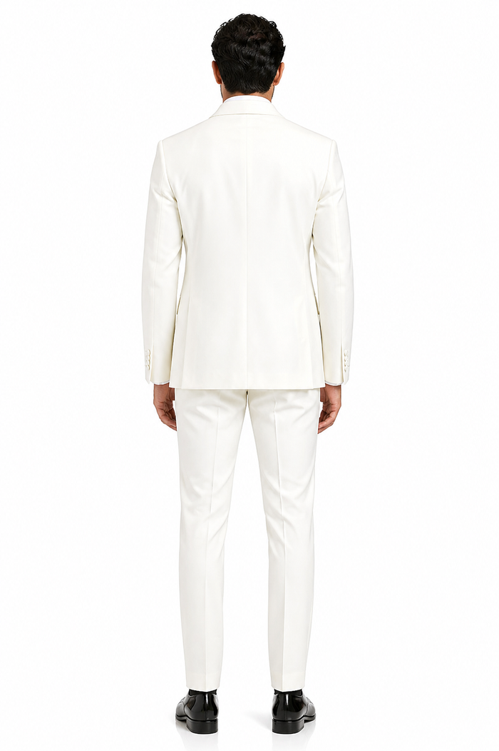 Mens Off-White Double Breasted Tuxedo Jacket with Shawl Lapel | Formal Wedding Suit in Ivory Cream Color