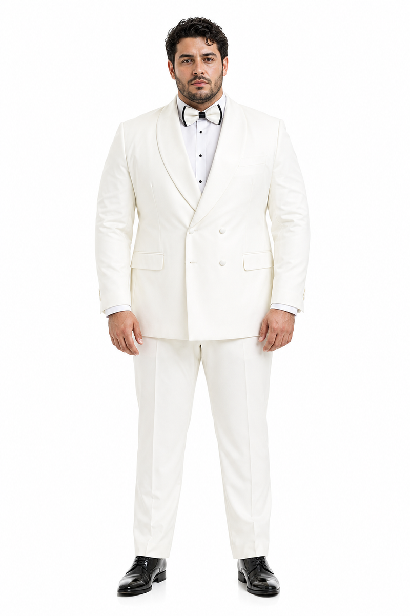 Mens Off-White Double Breasted Tuxedo Jacket with Shawl Lapel | Formal Wedding Suit in Ivory Cream Color