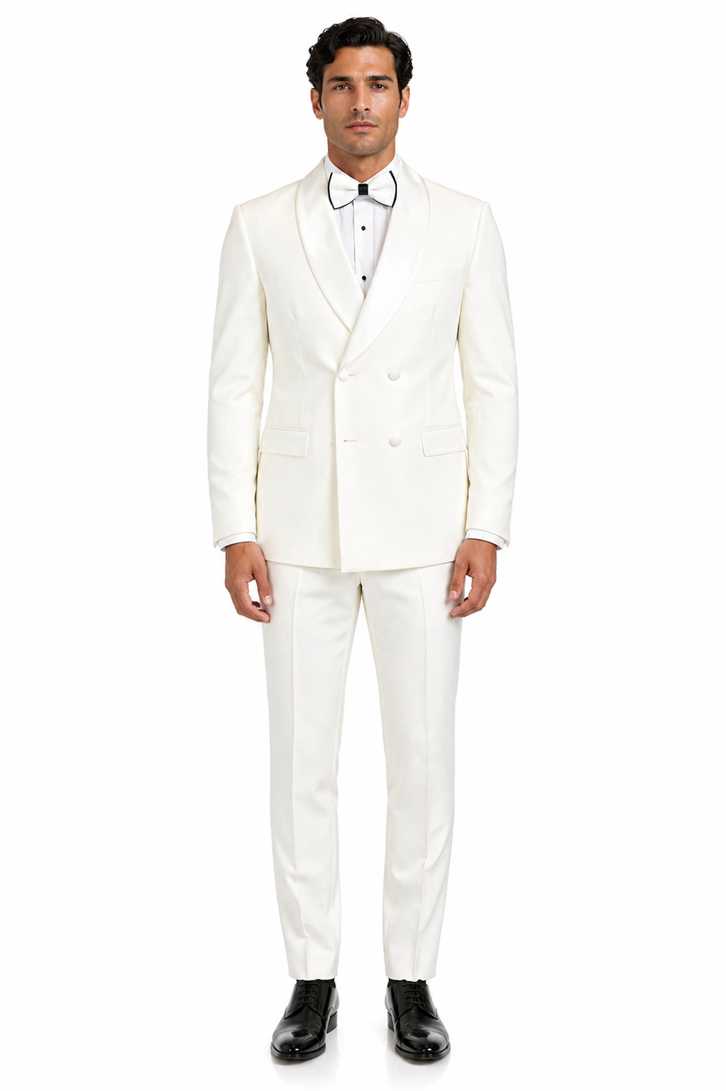 Mens Off-White Double Breasted Tuxedo Jacket with Shawl Lapel | Formal Wedding Suit in Ivory Cream Color