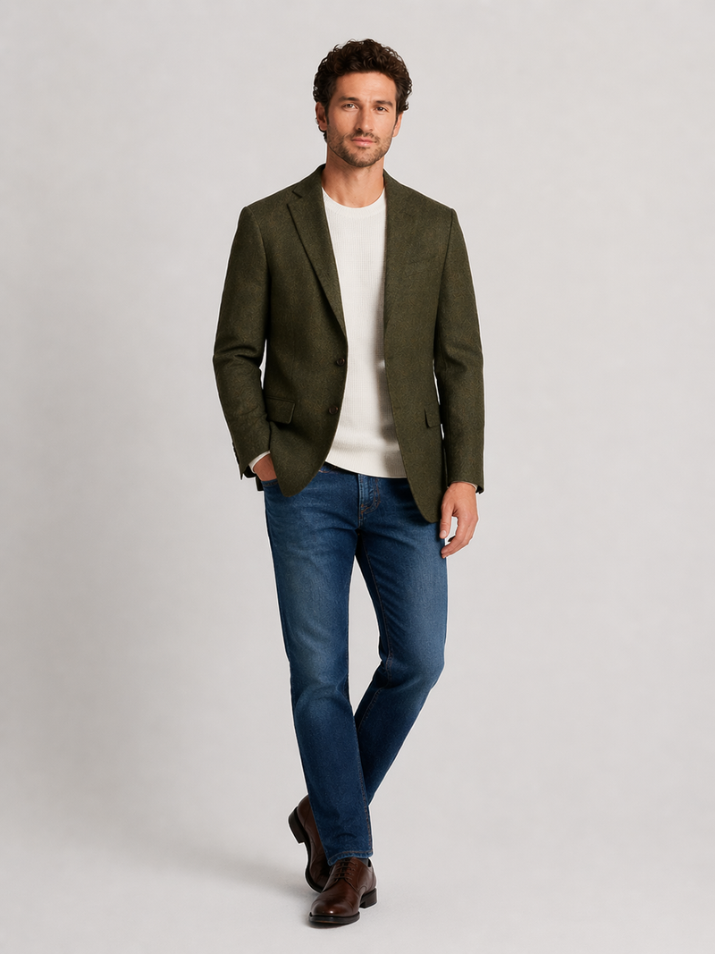 Mens Olive Green Winter Blazer - Hunter Sport Coat jacket Modern Fit 2 Buttons Style Notch