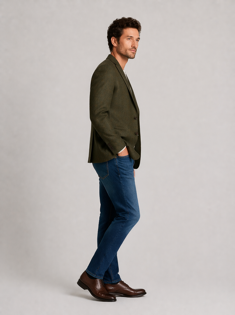 Mens Olive Green Winter Blazer - Hunter Sport Coat jacket Modern Fit 2 Buttons Style Notch