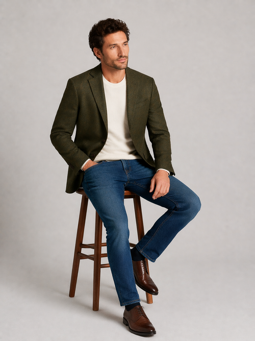 Mens Olive Green Winter Blazer - Hunter Sport Coat jacket Modern Fit 2 Buttons Style Notch