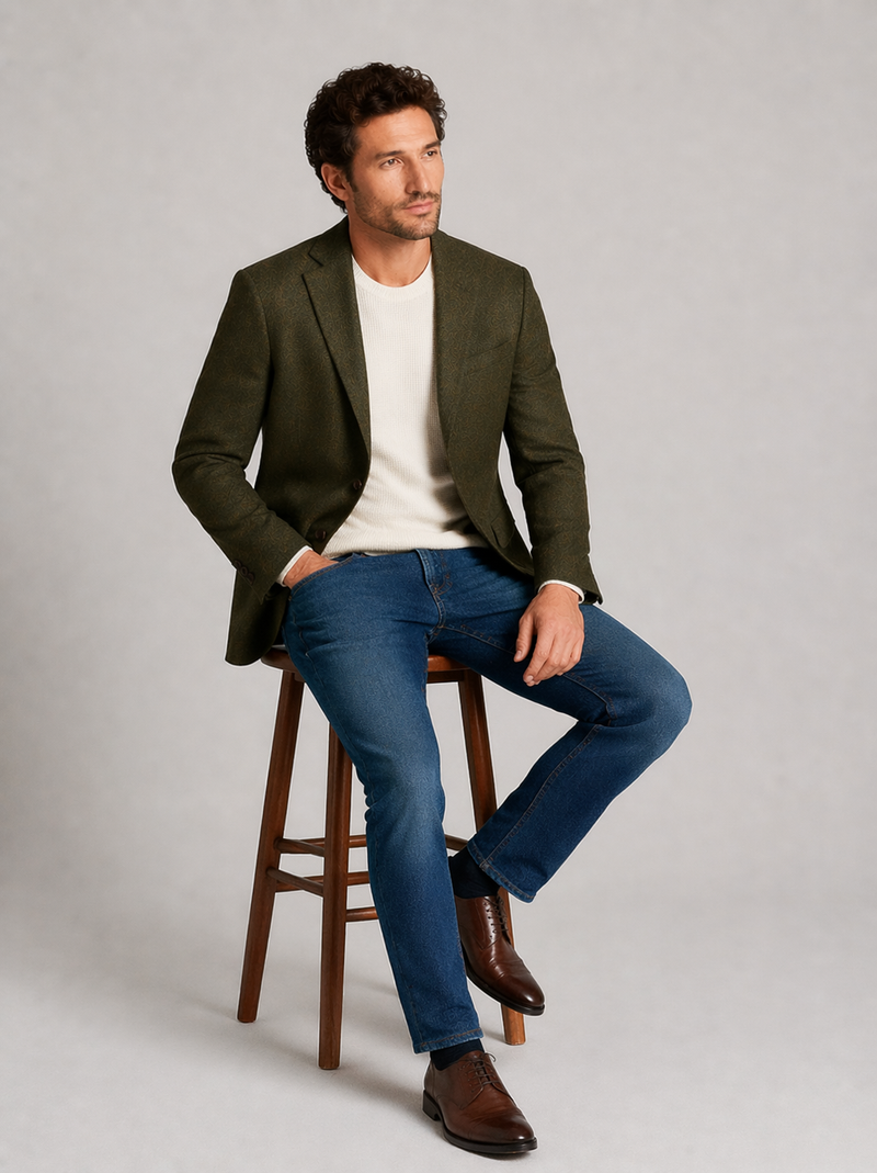 Mens Olive Green Winter Blazer - Hunter Sport Coat jacket Modern Fit 2 Buttons Style Notch