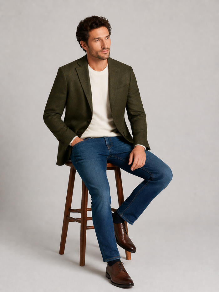Mens Olive Green Winter Blazer - Hunter Sport Coat jacket Modern Fit 2 Buttons Style Notch