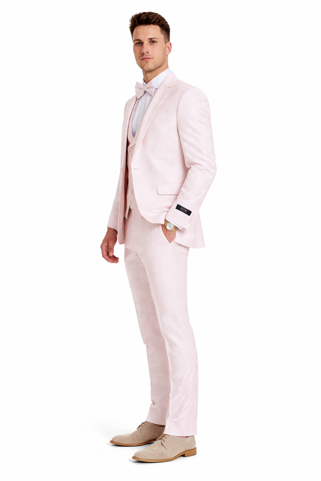 Men's One Button Double Breasted Vest Notch lapel Prom and Wedding Pink Suit