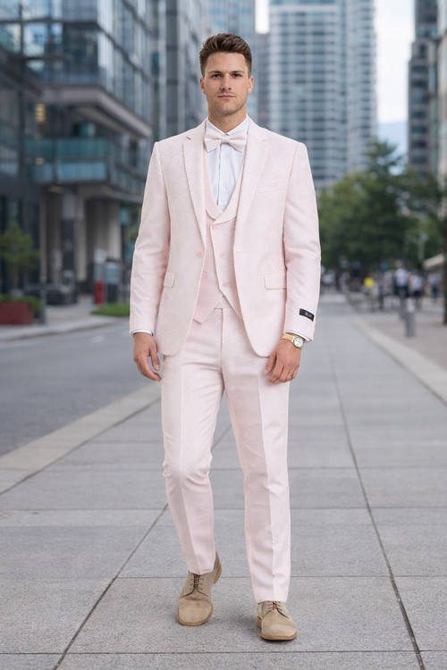 Men's One Button Double Breasted Vest Notch lapel Prom and Wedding Pink Suit