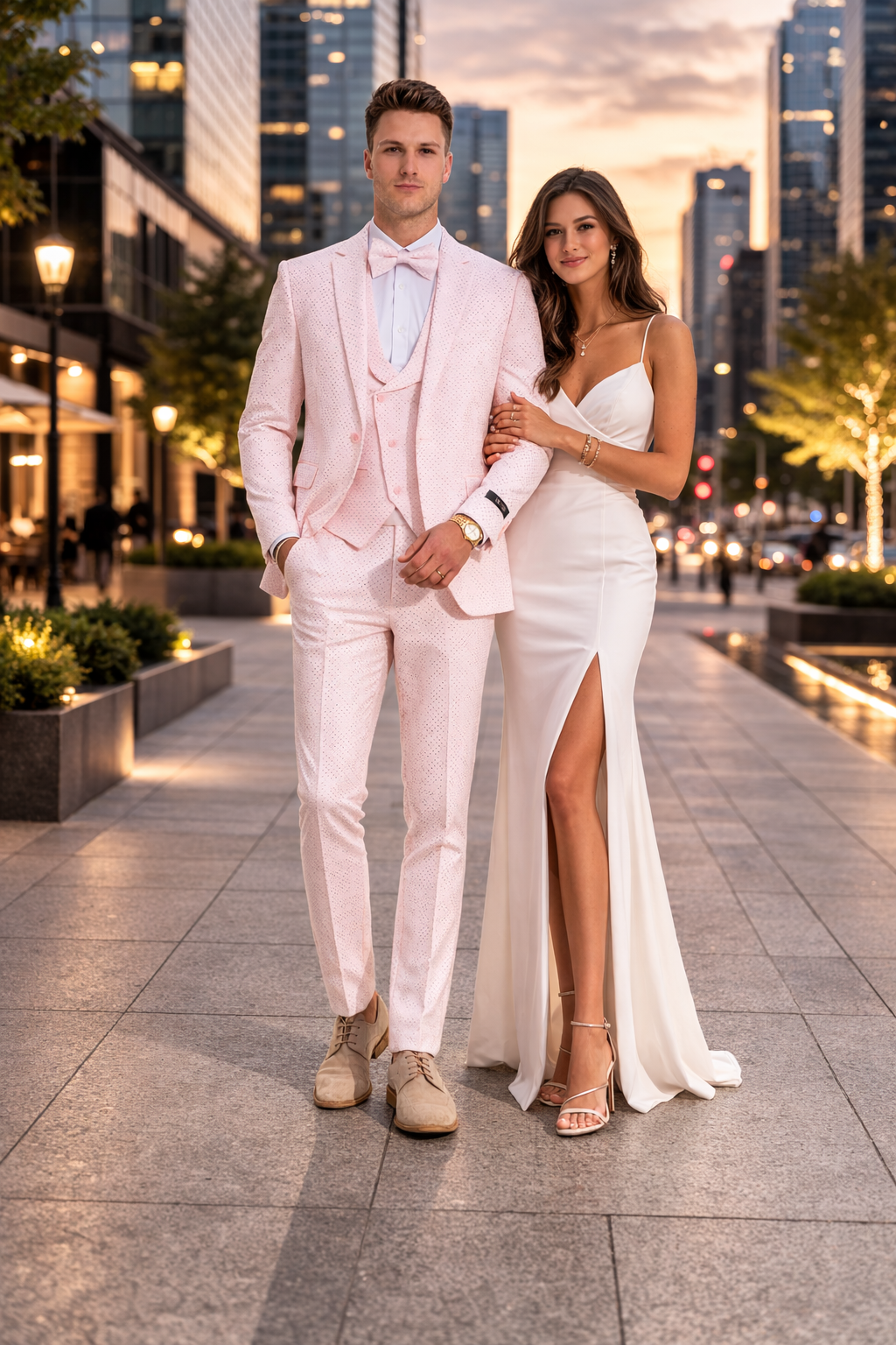 Men's One Button Double Breasted Vest Notch lapel Prom and Wedding Pink Suit