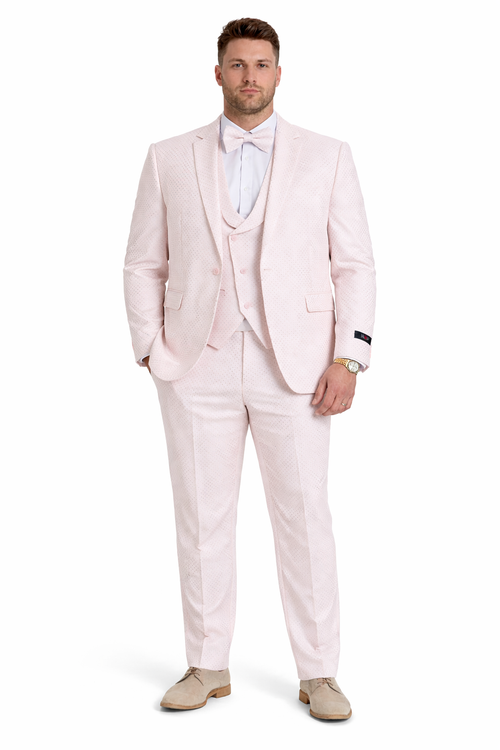 Men's One Button Double Breasted Vest Notch lapel Prom and Wedding Pink Suit