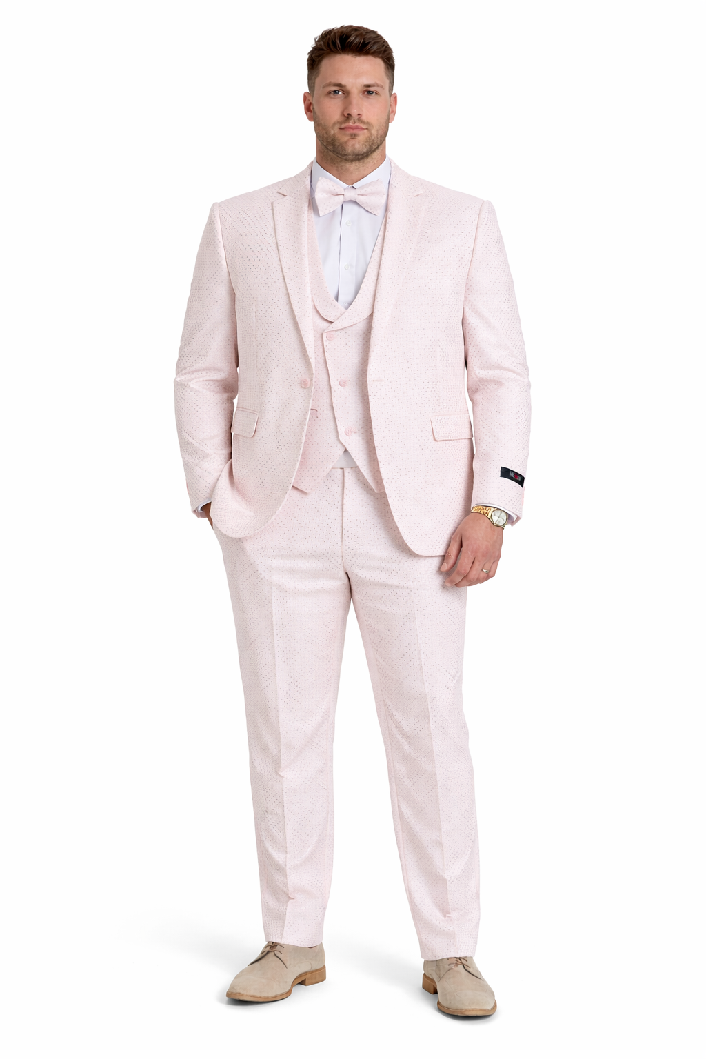 Men's One Button Double Breasted Vest Notch lapel Prom and Wedding Pink Suit