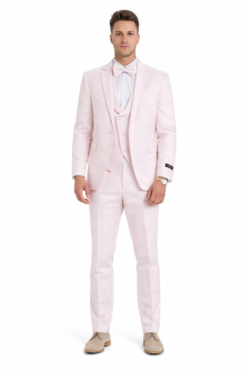 Men's One Button Double Breasted Vest Notch lapel Prom and Wedding Pink Suit