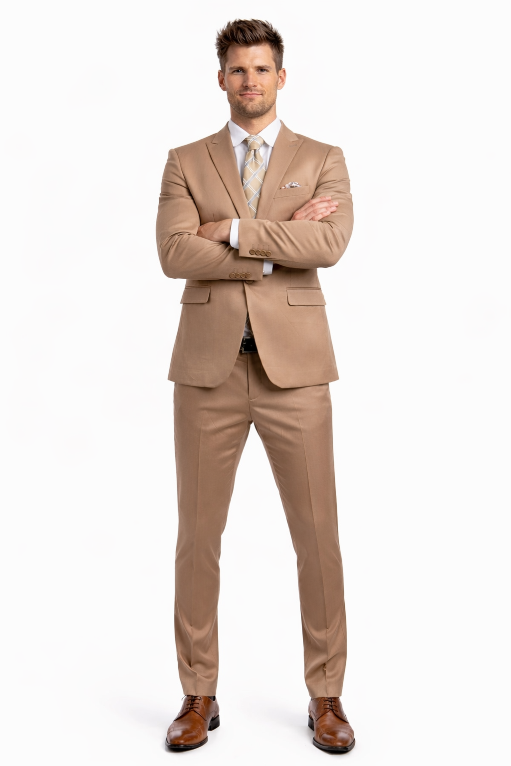 Men's One Button Peak Lapel Basic Slim Fit Suit In Dark Taupe