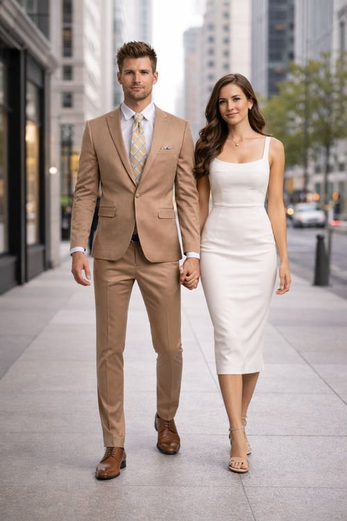 Men's One Button Peak Lapel Basic Slim Fit Suit In Dark Taupe