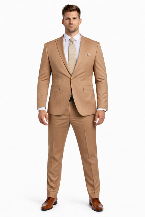Men's One Button Peak Lapel Basic Slim Fit Suit In Dark Taupe