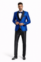 Men's One Button Slim Fit Shiny Paisley Royal Blue Prom Tuxedo