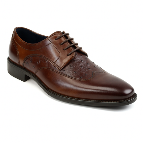 Mens Carrucci Ostrich Embossed Leather Wingtip Dress Shoe in Oxblood