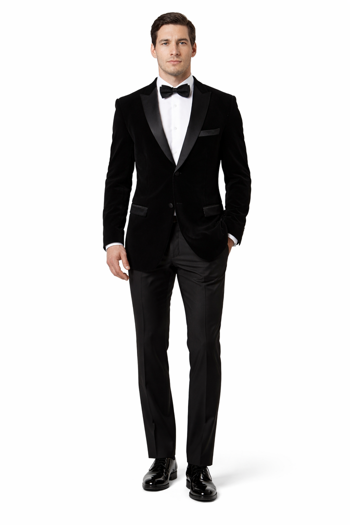Mens Peak Lapel Velvet Tuxedo   Black Jacket