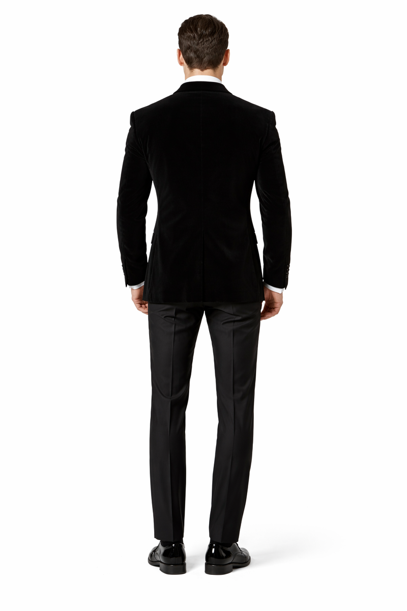 Mens Peak Lapel Velvet Tuxedo   Black Jacket
