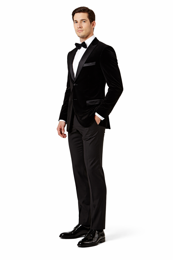 Mens Peak Lapel Velvet Tuxedo   Black Jacket