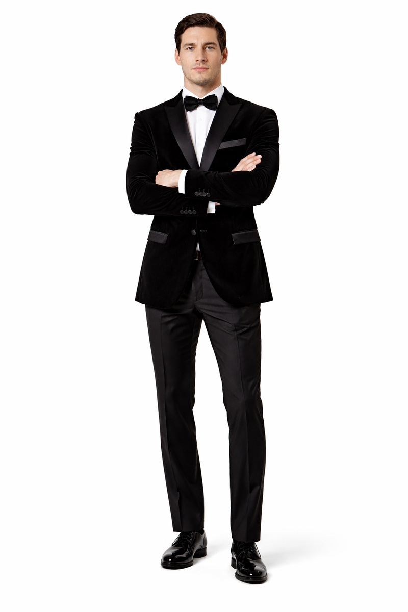 Mens Peak Lapel Velvet Tuxedo   Black Jacket