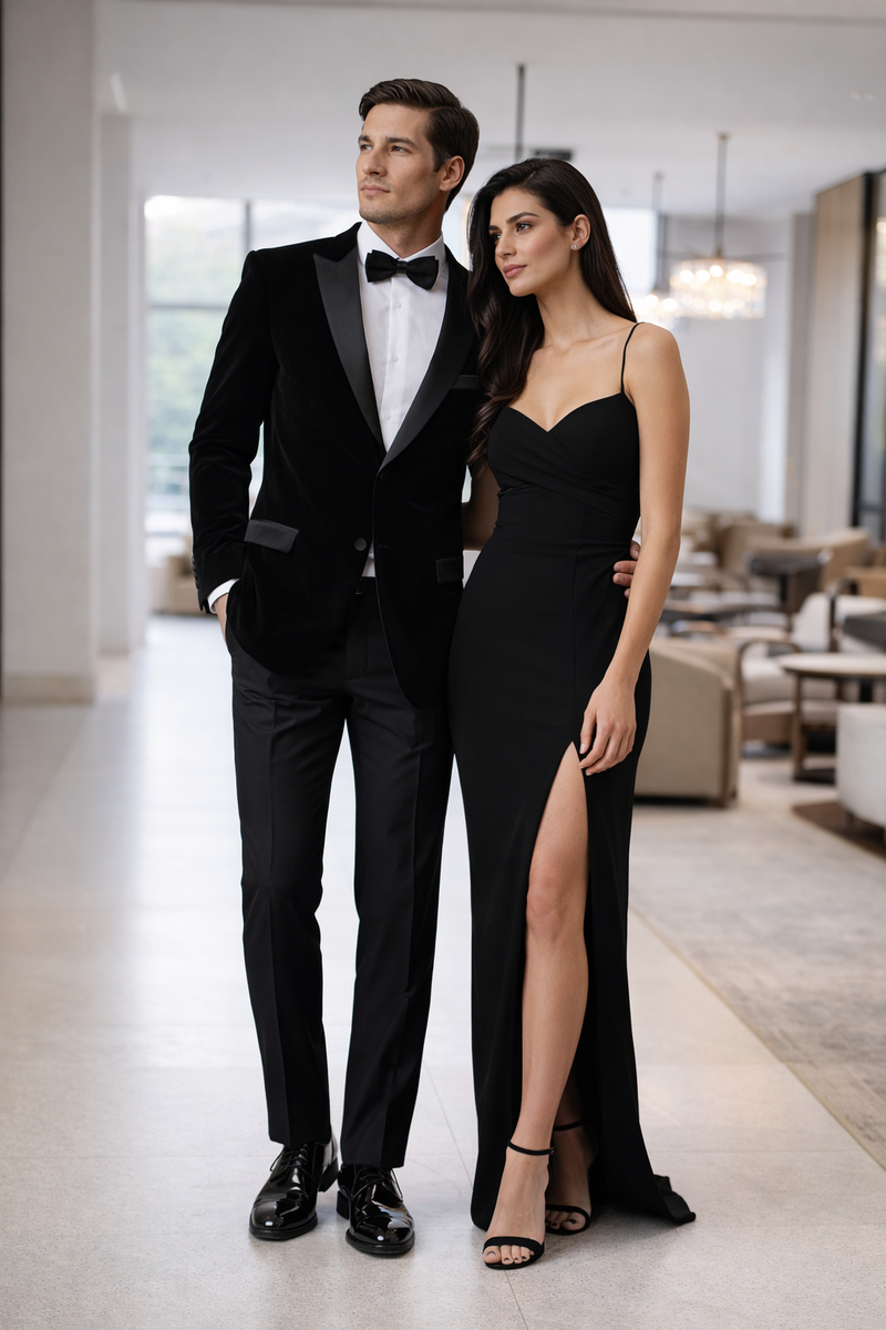 Mens Peak Lapel Velvet Tuxedo   Black Jacket