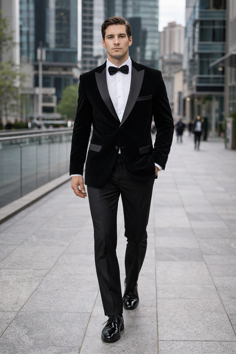 Mens Peak Lapel Velvet Tuxedo   Black Jacket