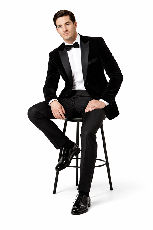 Mens Peak Lapel Velvet Tuxedo   Black Jacket
