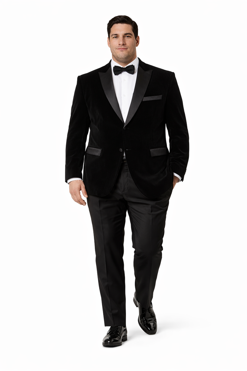 Mens Peak Lapel Velvet Tuxedo   Black Jacket